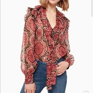 Kate Spade Medallion Metallic Silk Patterned Blouse Size Large